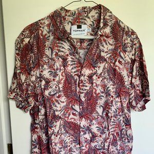 Topman Paisley Print Orange and Cream Button-down Shirt